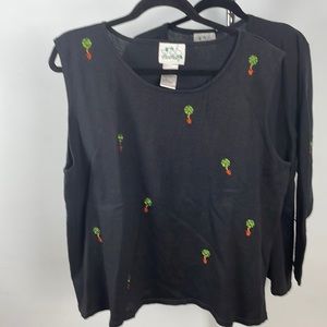 Sweater set with embroidered and beaded plants